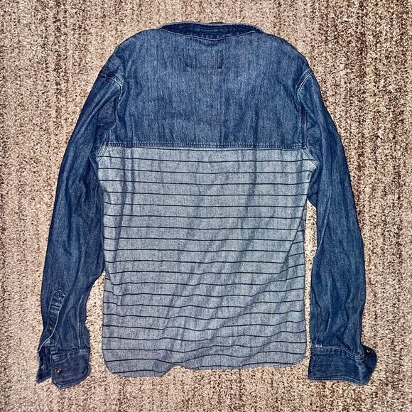 Lifetime Collective Uniform Standard Men's Denim Striped Button Down Long Sleeve - Picture 10 of 11